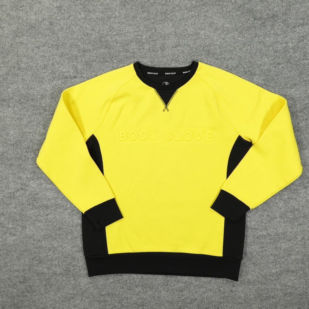 Body Glove Sweatshirt Mens Large Yellow Black Crewneck Raglan Active Pullover